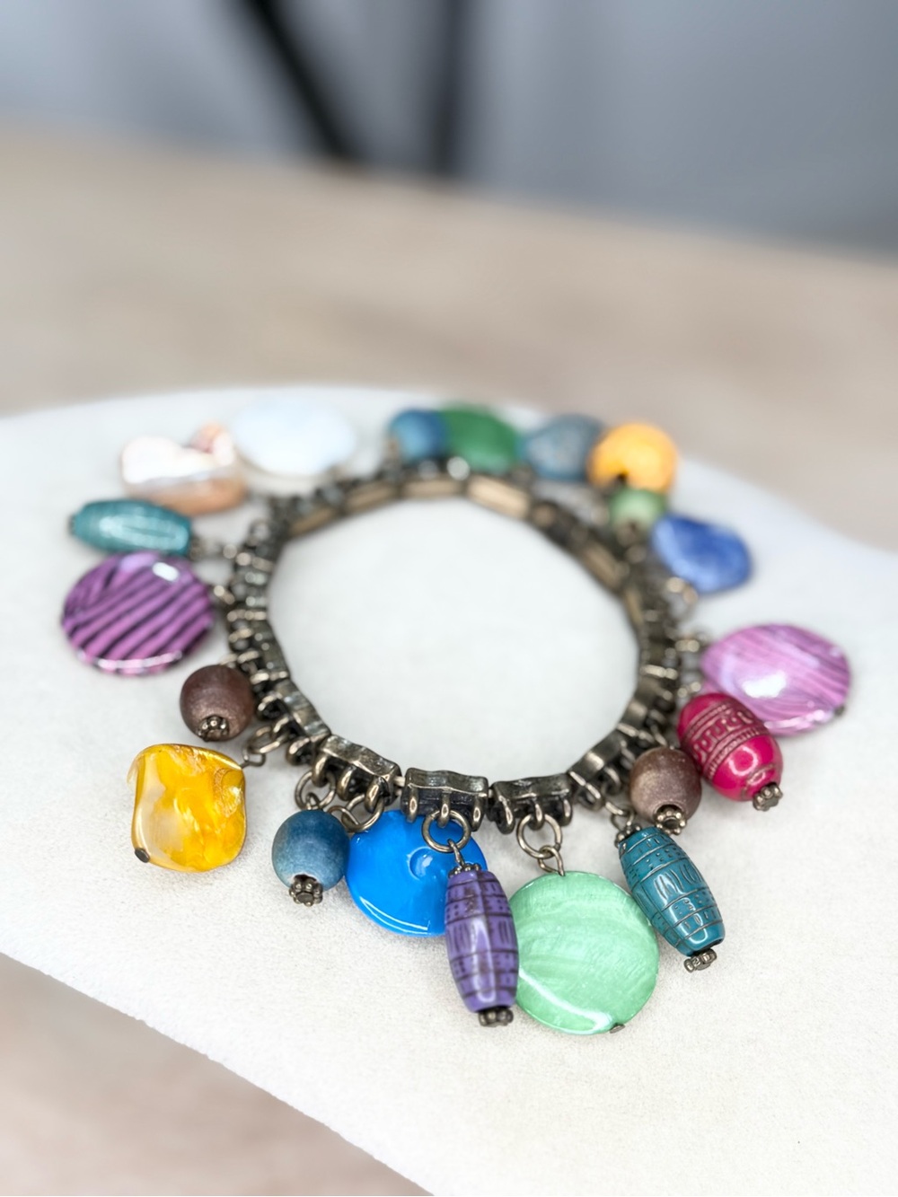 Multicolor Beaded Charm Stretch Bracelet Boho Statement Chunky 3” Diameter